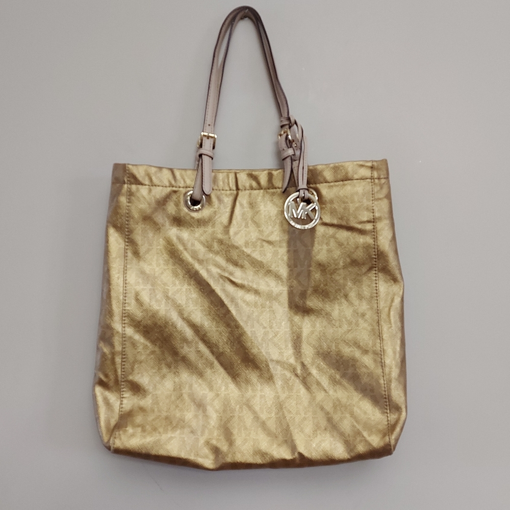 Michael Michael Kors gold signature tote curved shoulder bag